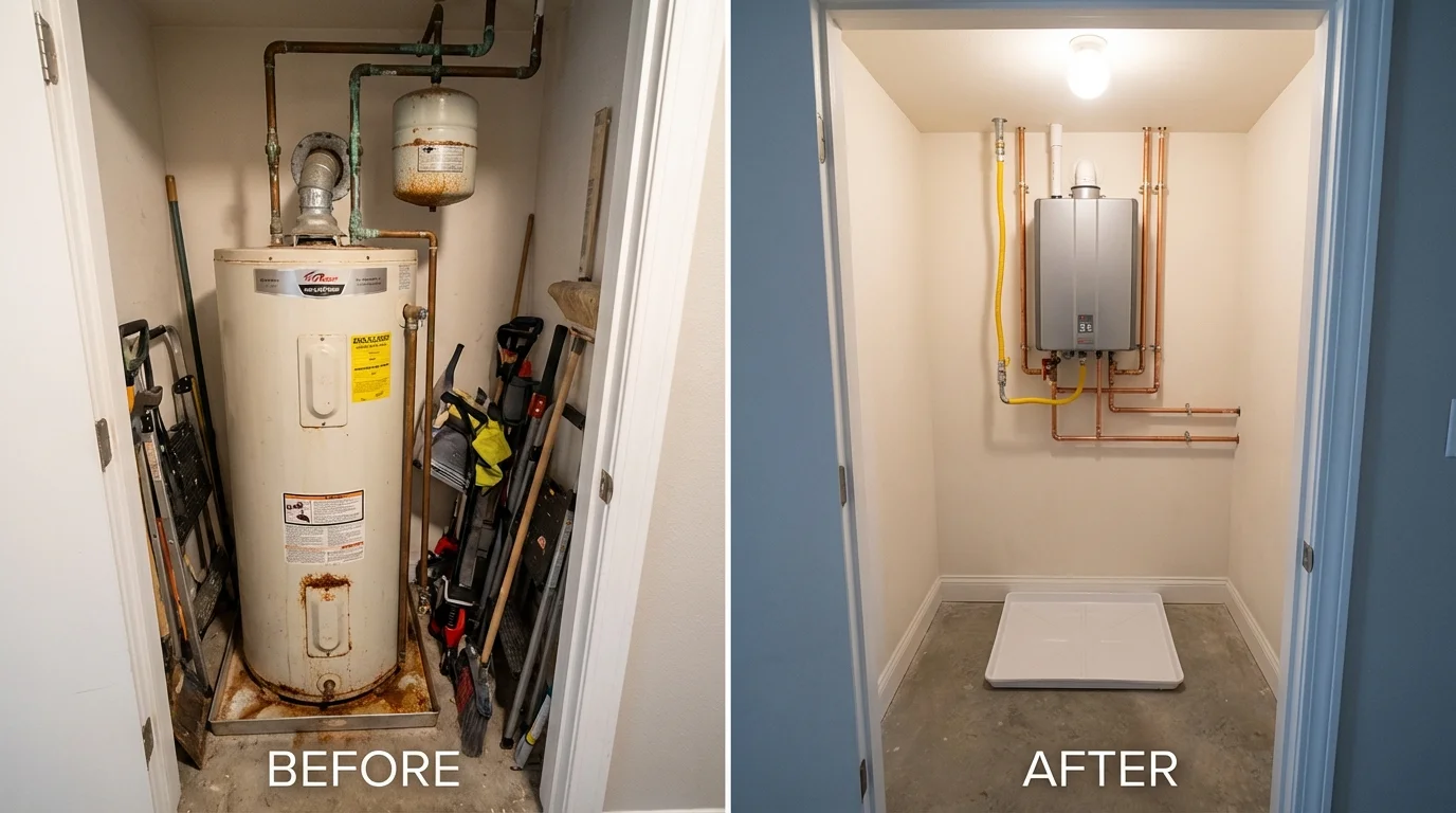 Tank water heater versus wall-mounted tankless unit comparison for Pulaski, NY homeowners