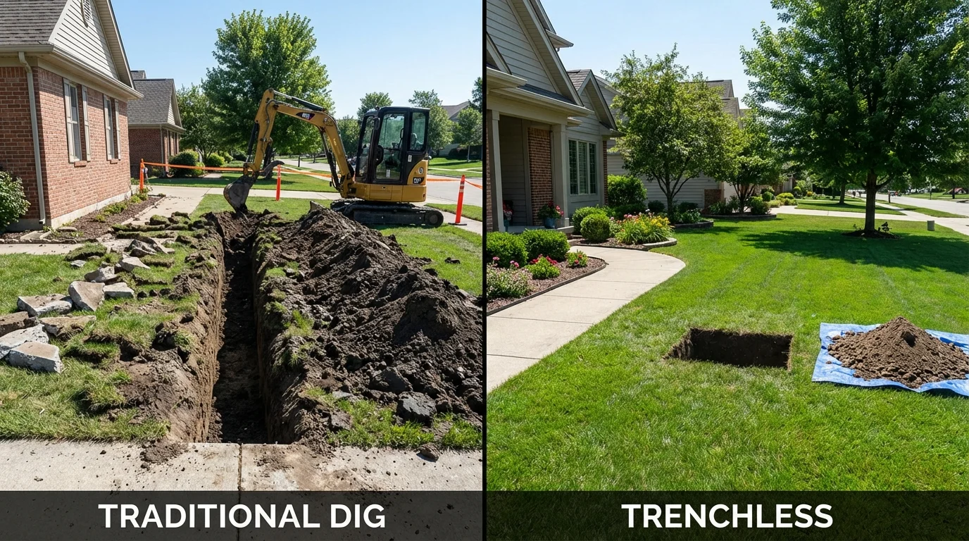 Trenchless sewer repair with minimal yard damage versus traditional excavation in Pulaski, NY